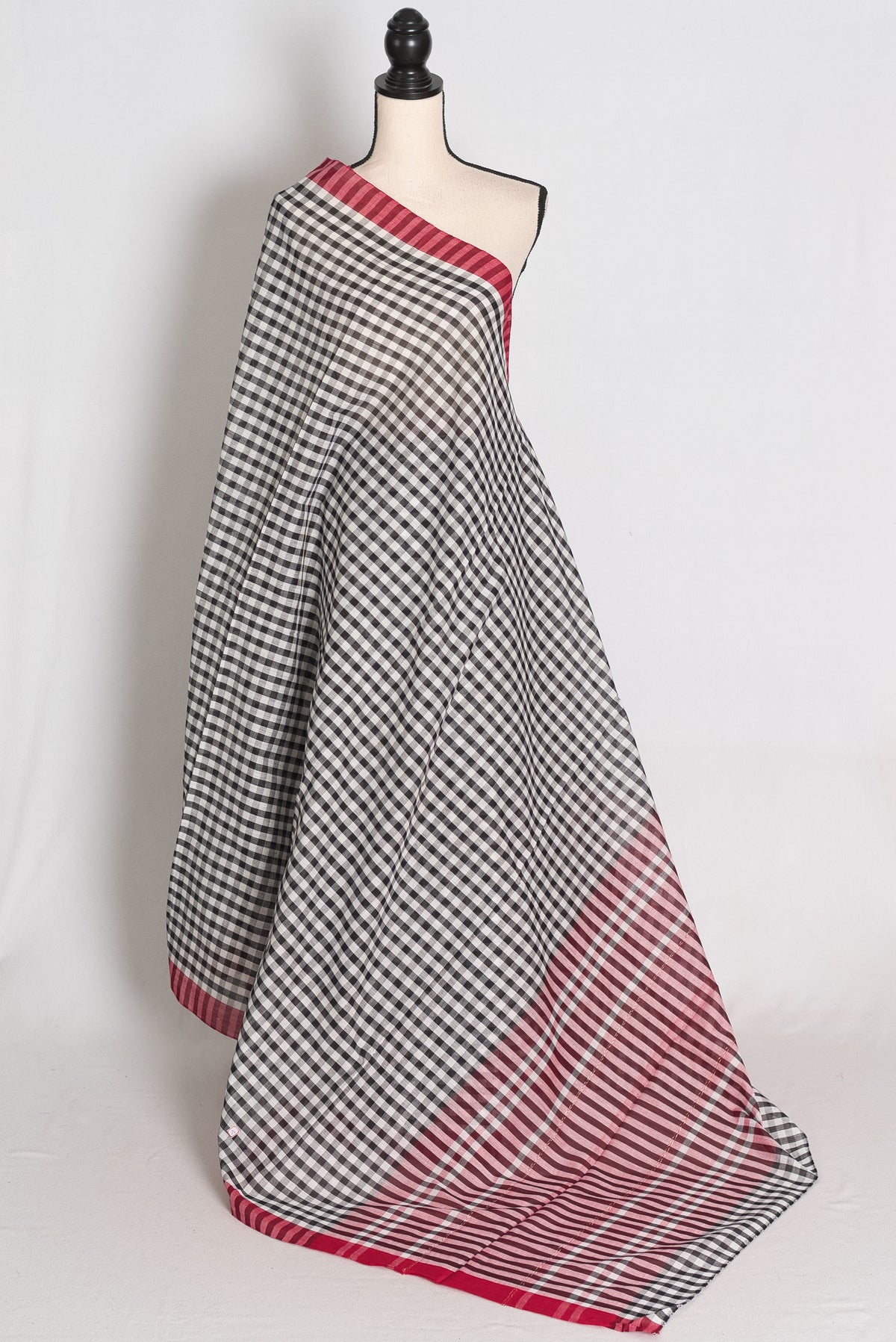 Amrita: White and Black Gamcha Checks Soft Cotton Dhaniakhali Saree image 1