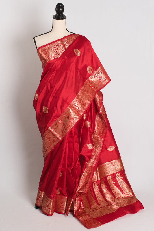 Vermillion : Red Bridal Banarasi Silk Saree image 0