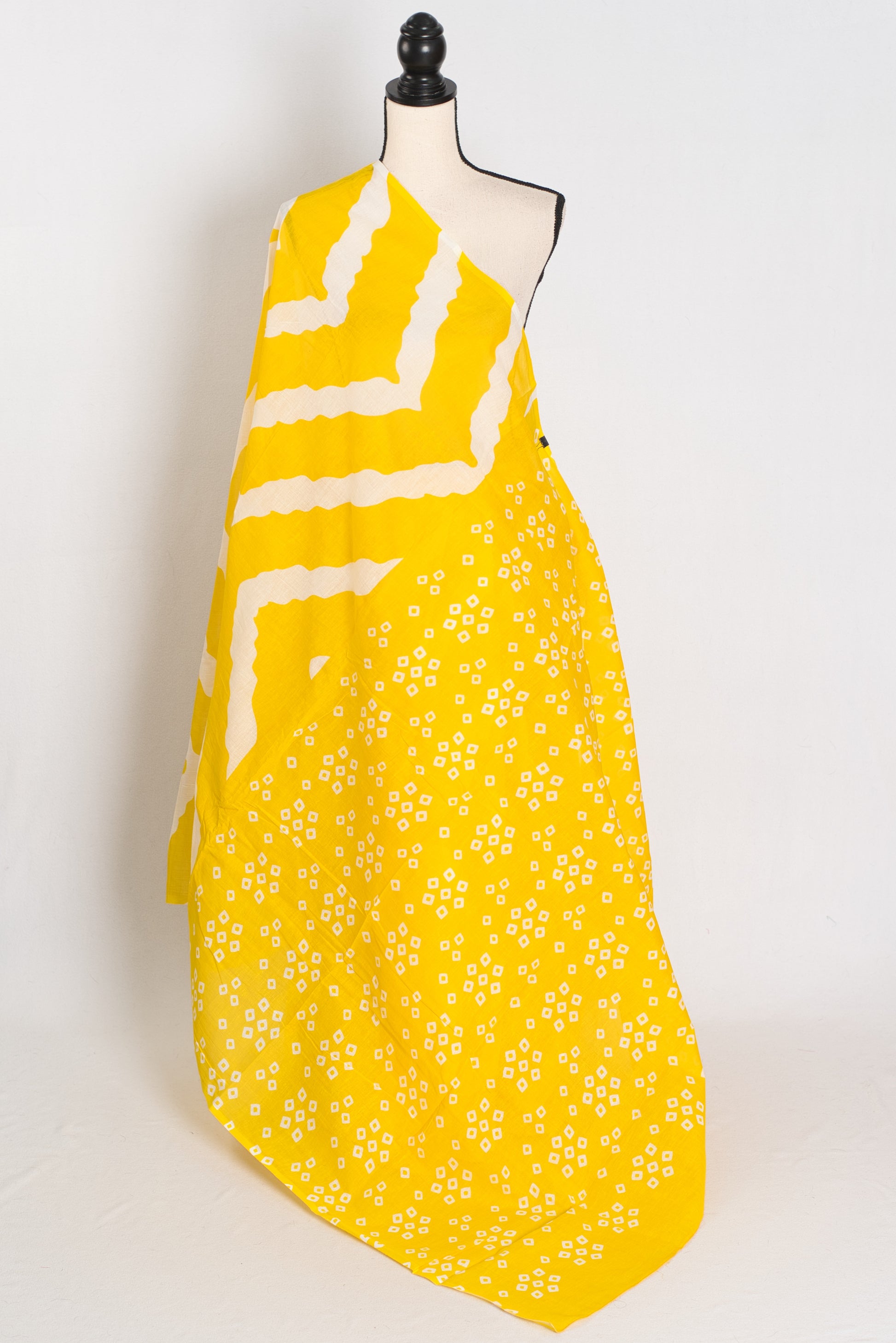 Shalini: Bright Yellow & White Contemporary Bengal Soft Mulmul Cotton Saree image 1