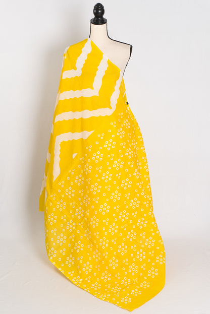 Shalini: Bright Yellow & White Contemporary Bengal Soft Mulmul Cotton Saree image 1