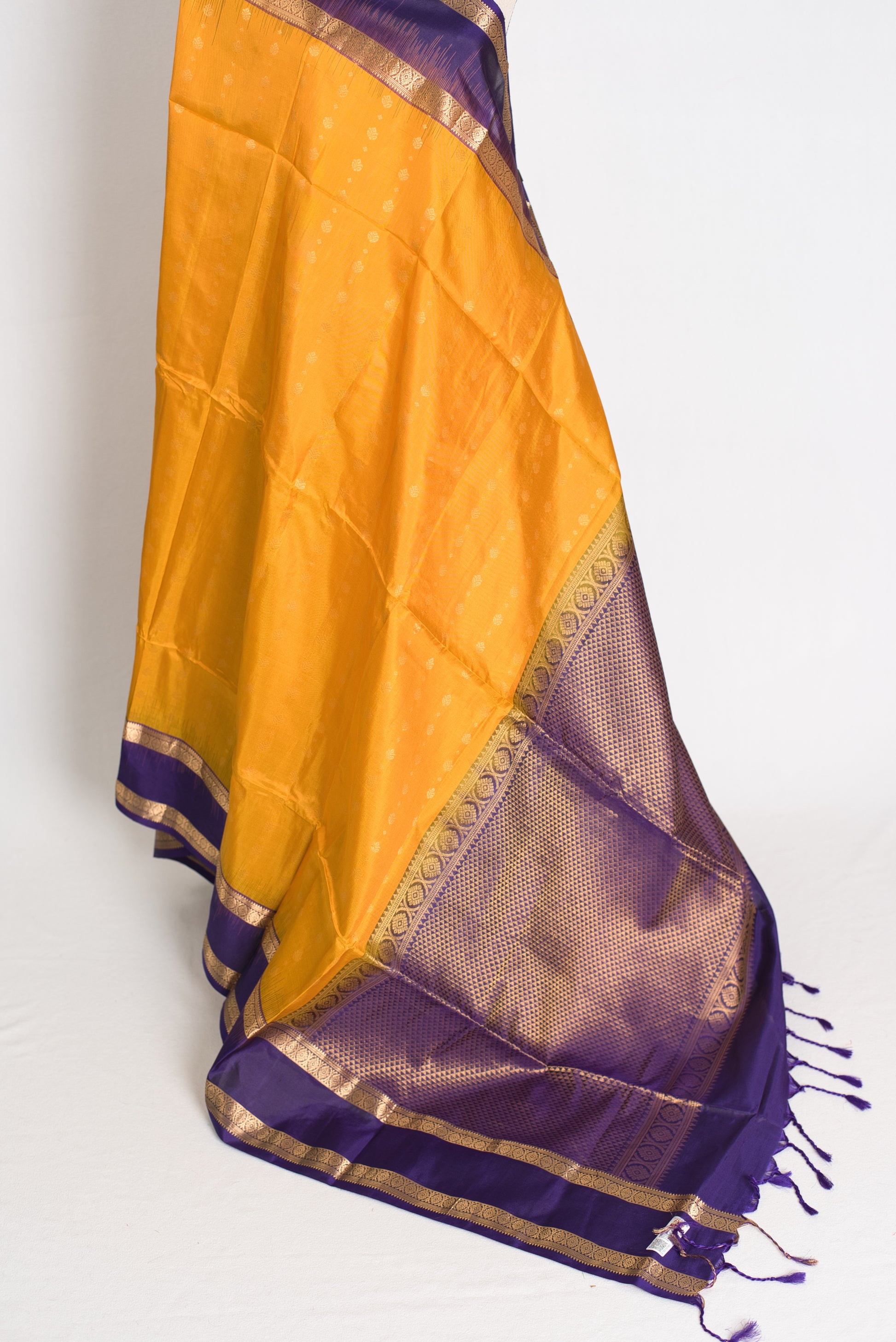 Lakshmi : Yellow and Purple Silk Mark Certified Kanchipuram Silk Saree image 3