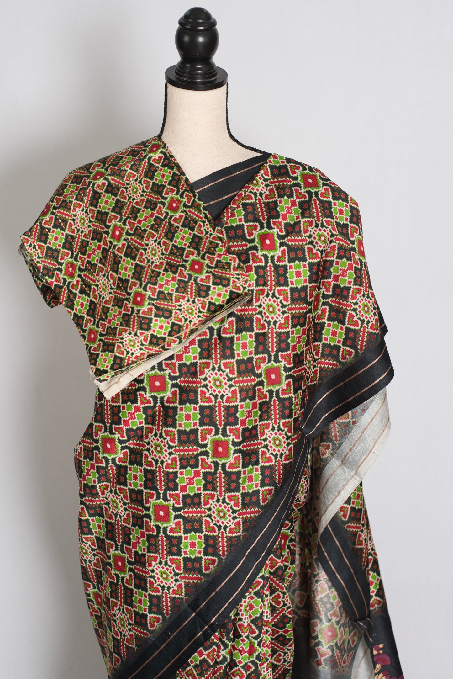 Kriti : Black and Gold Contemporary Ikkat Print Banarasi Katan Silk Saree image 2