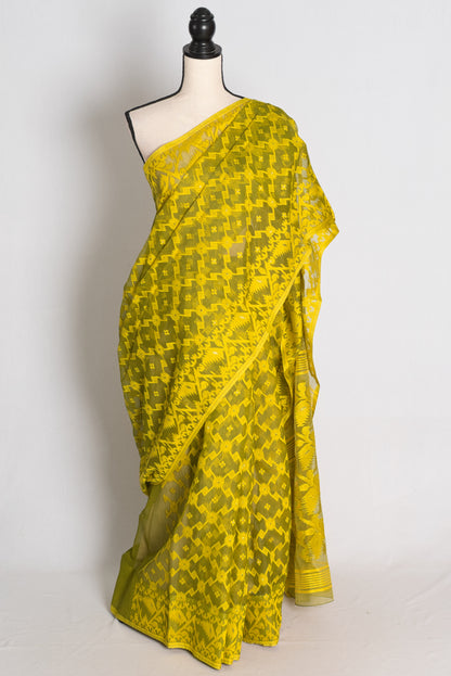 Heena Green and Yellow Jamdani saree — view