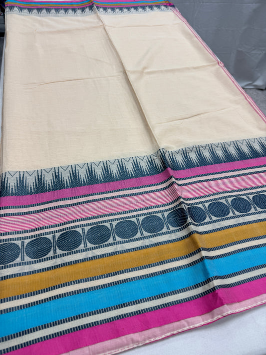 Shweta: Handwoven Dhaniakhali Bengali Soft Cotton Saree with Wide Border image 1