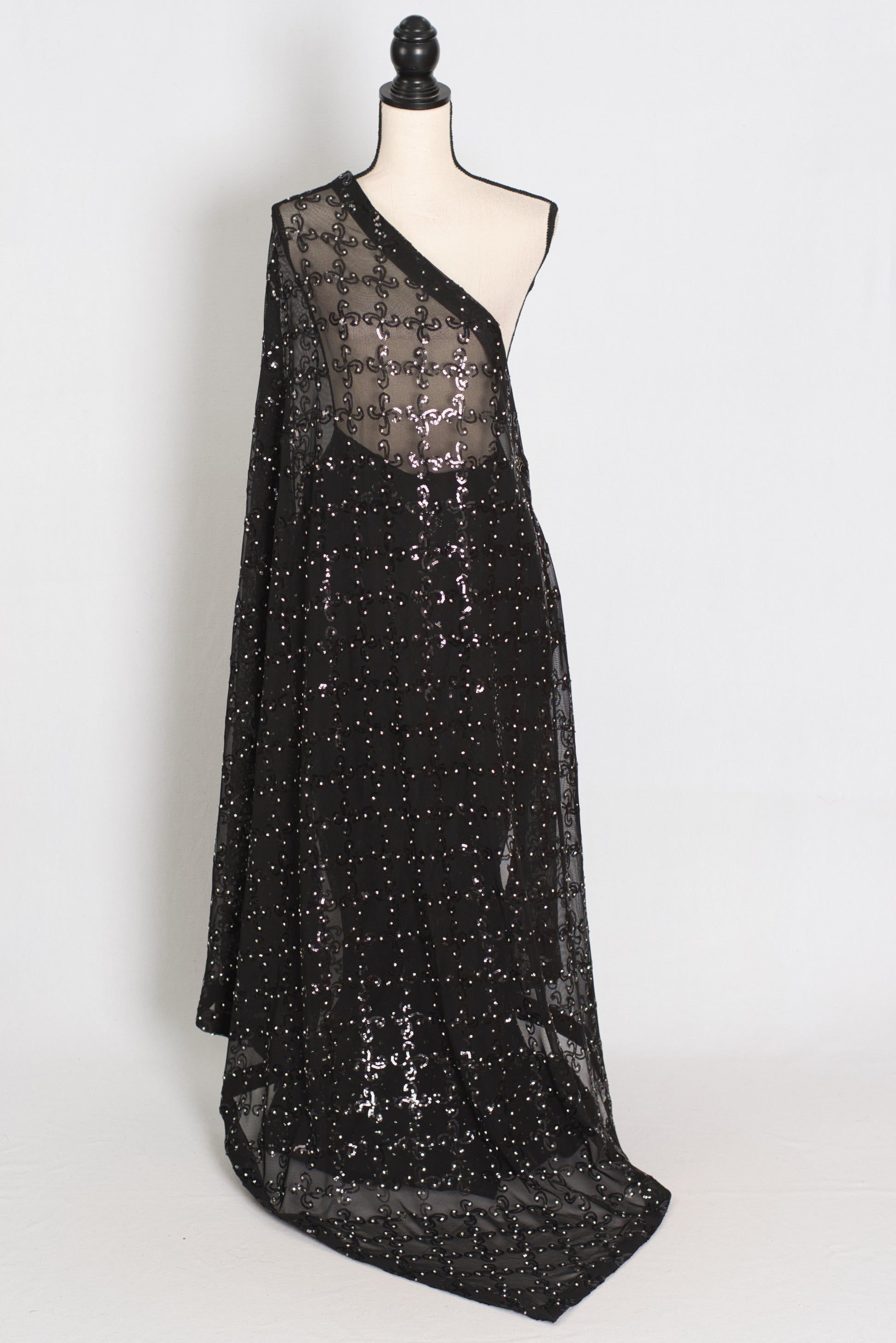 Kajaal | Black Soft Net Fitted Cocktail Saree| Sequins & Stone Embellishments image 1