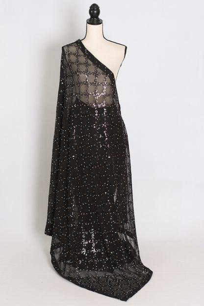 Kajaal | Black Soft Net Fitted Cocktail Saree| Sequins & Stone Embellishments image 1