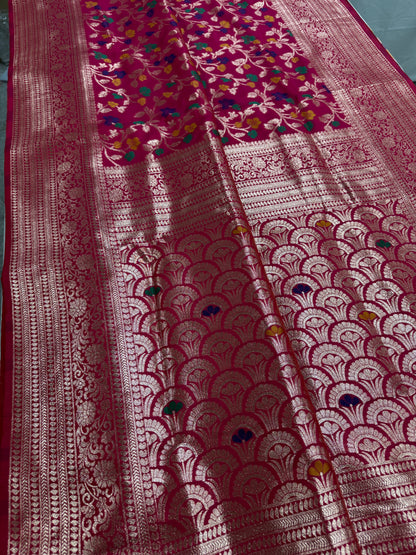 Sanchari : Budget Friendly Dark Pink Jaal Banarasi Saree in Blended Silk image 1