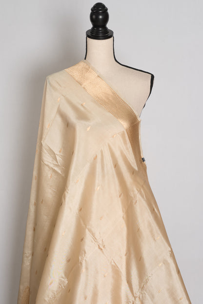 Shweta : Cream and Gold Satin Katan Silk Banarasi Saree | Silk Mark Certified image 4
