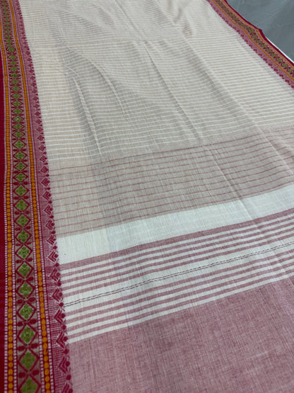 Jamini : Biscuit Brown and Red Soft Cotton Dhaniakhali Saree image 5