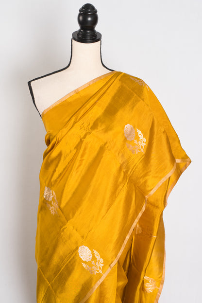 Geeta : Golden Yellow & Gold Banarasi Katan Silk Saree | Lightweight Bridal Wea image 5
