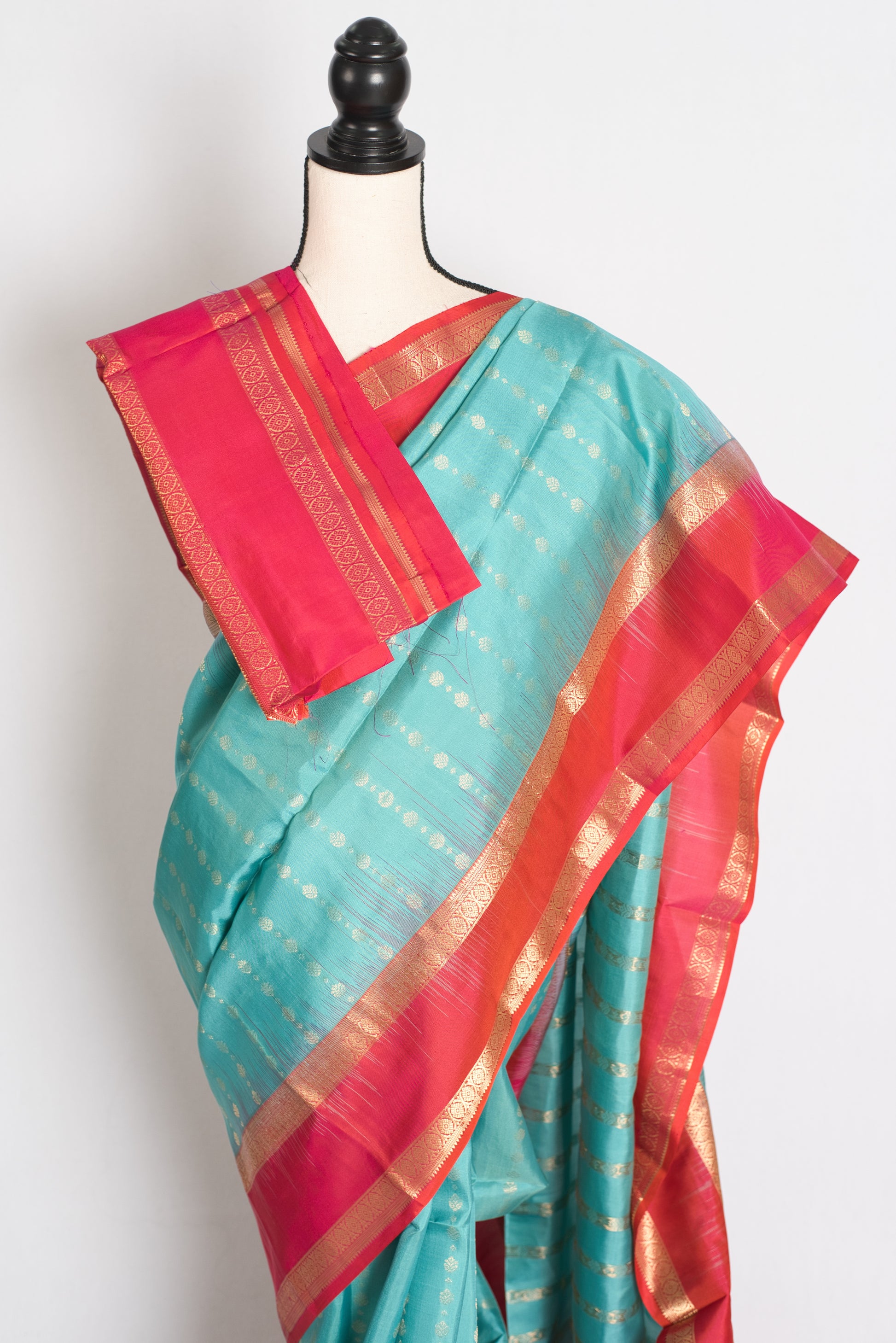 Asha : Blue and Orange Silk Mark Certified Kanchipuram Silk Saree image 2