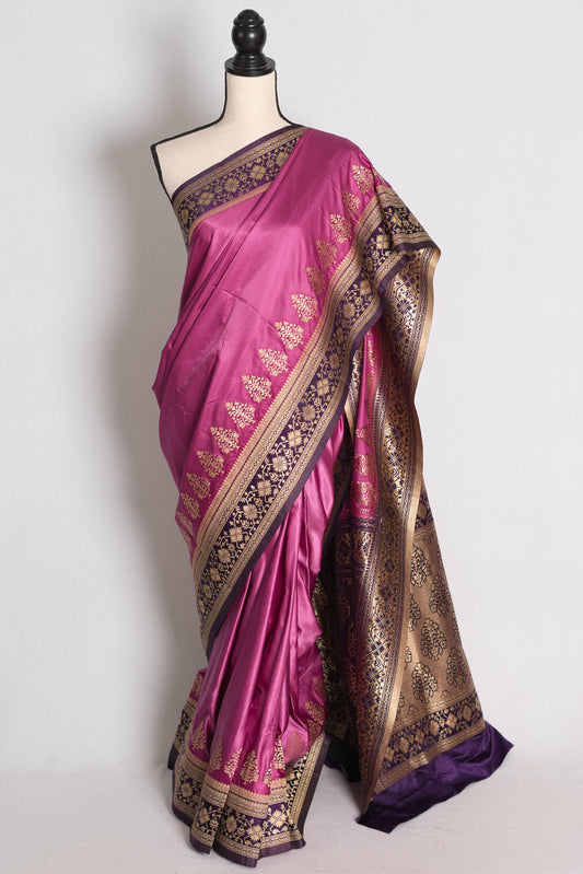 Piyali: Purple Semi Mashru Banarasi Valkalam Saree with 38 Size Stitched Blouse image 0