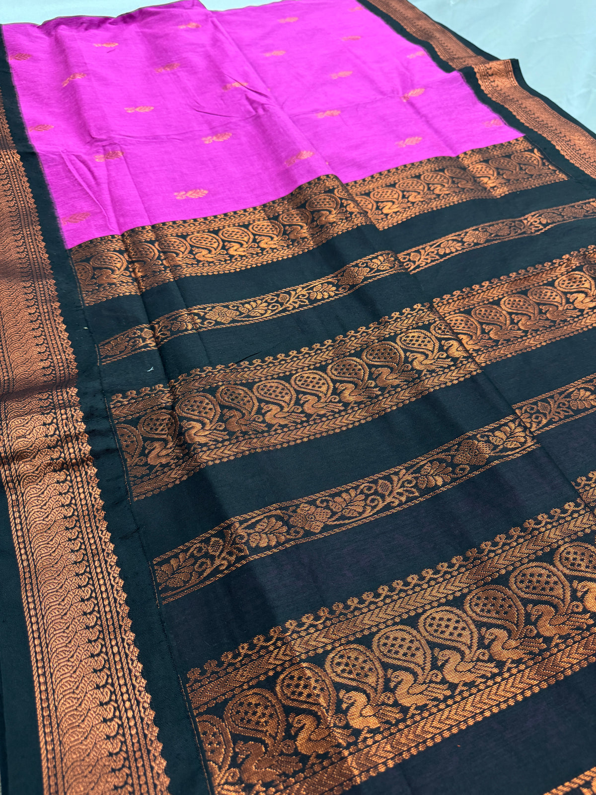 Arushi: Purple and Black Blended Cotton Gadwal Saree image 4