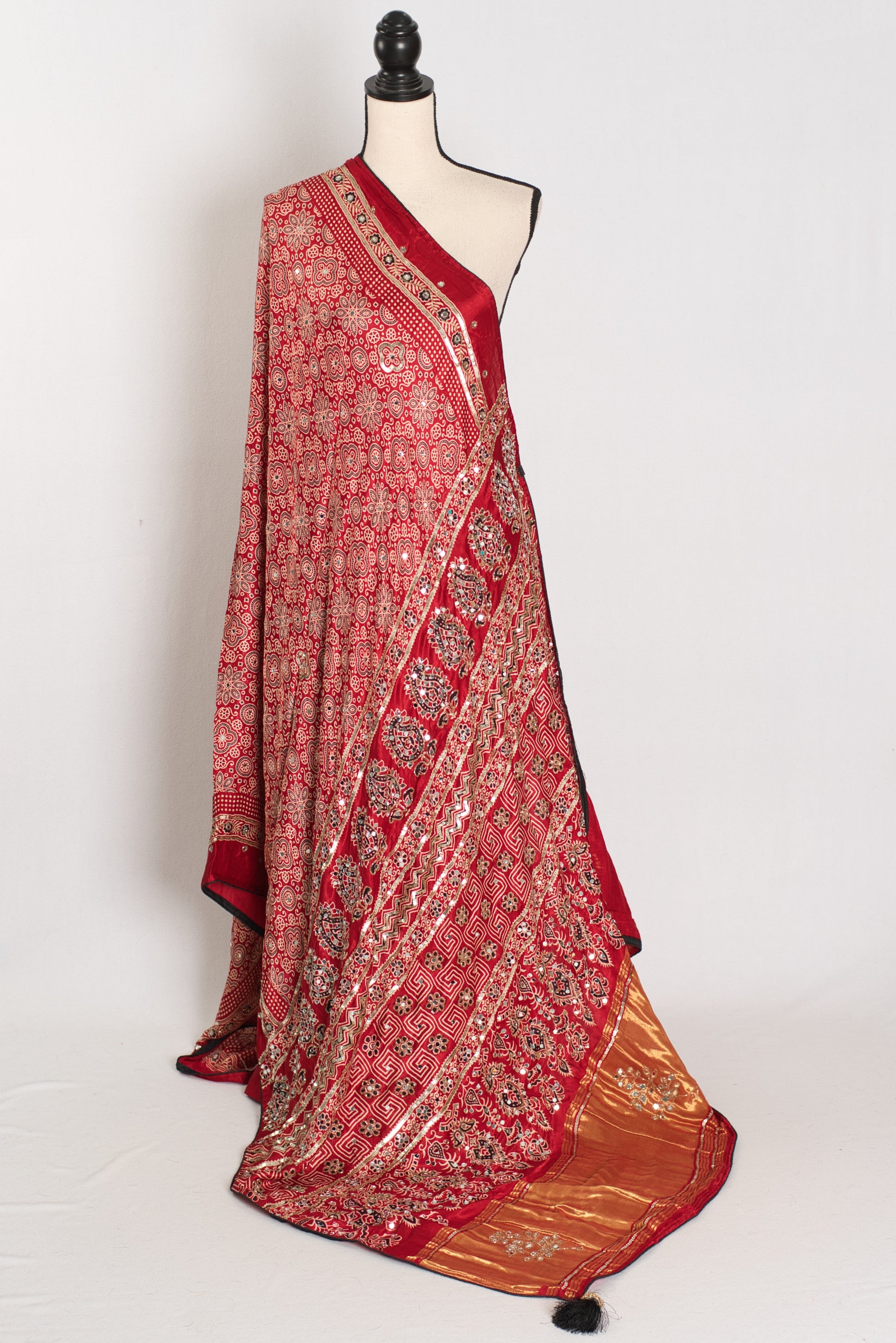 Reshma: Ajrakh Modal Silk Saree with Mirror & Cut Dana Work image 1