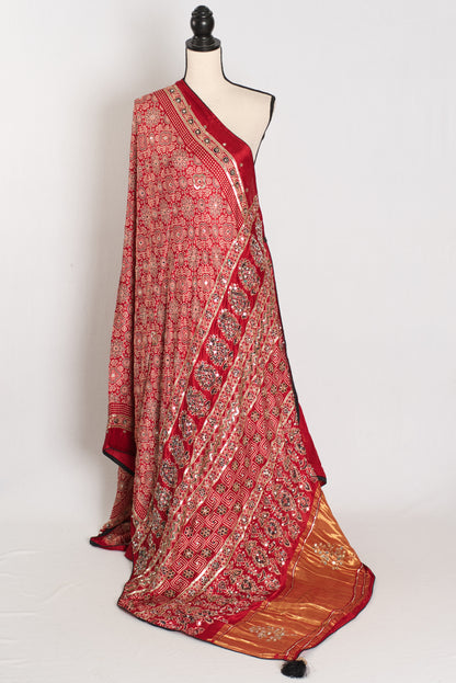 Reshma: Ajrakh Modal Silk Saree with Mirror & Cut Dana Work image 1
