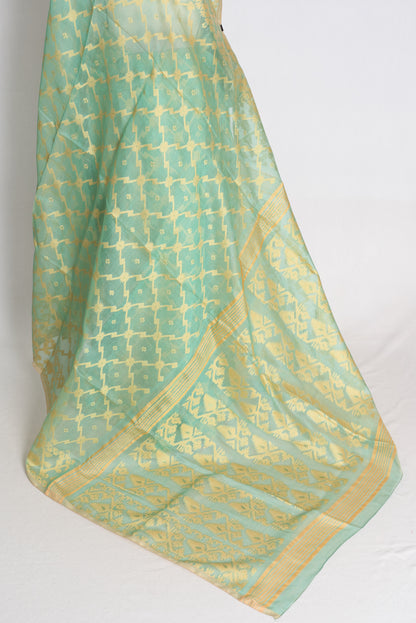 Pastel Green and Beige Jamdani saree — border detail