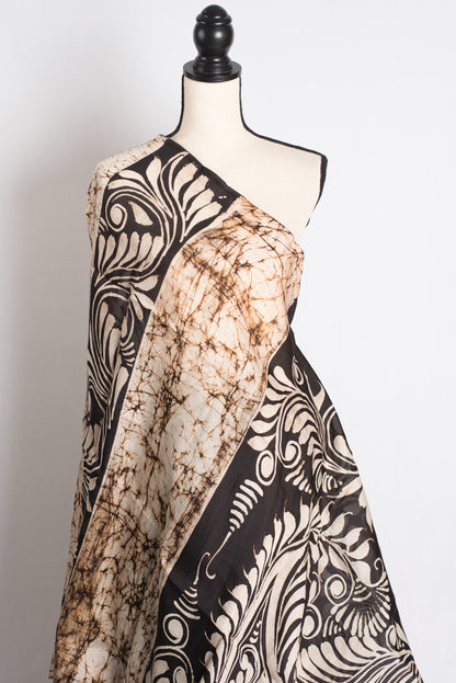 Vritti - Cream and Black Batik Handcrafted Pure Silk Saree image 3