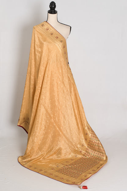Benu : Beige and Gold Dola Silk Banarasi Saree with Hand-Embroidered Work image 1