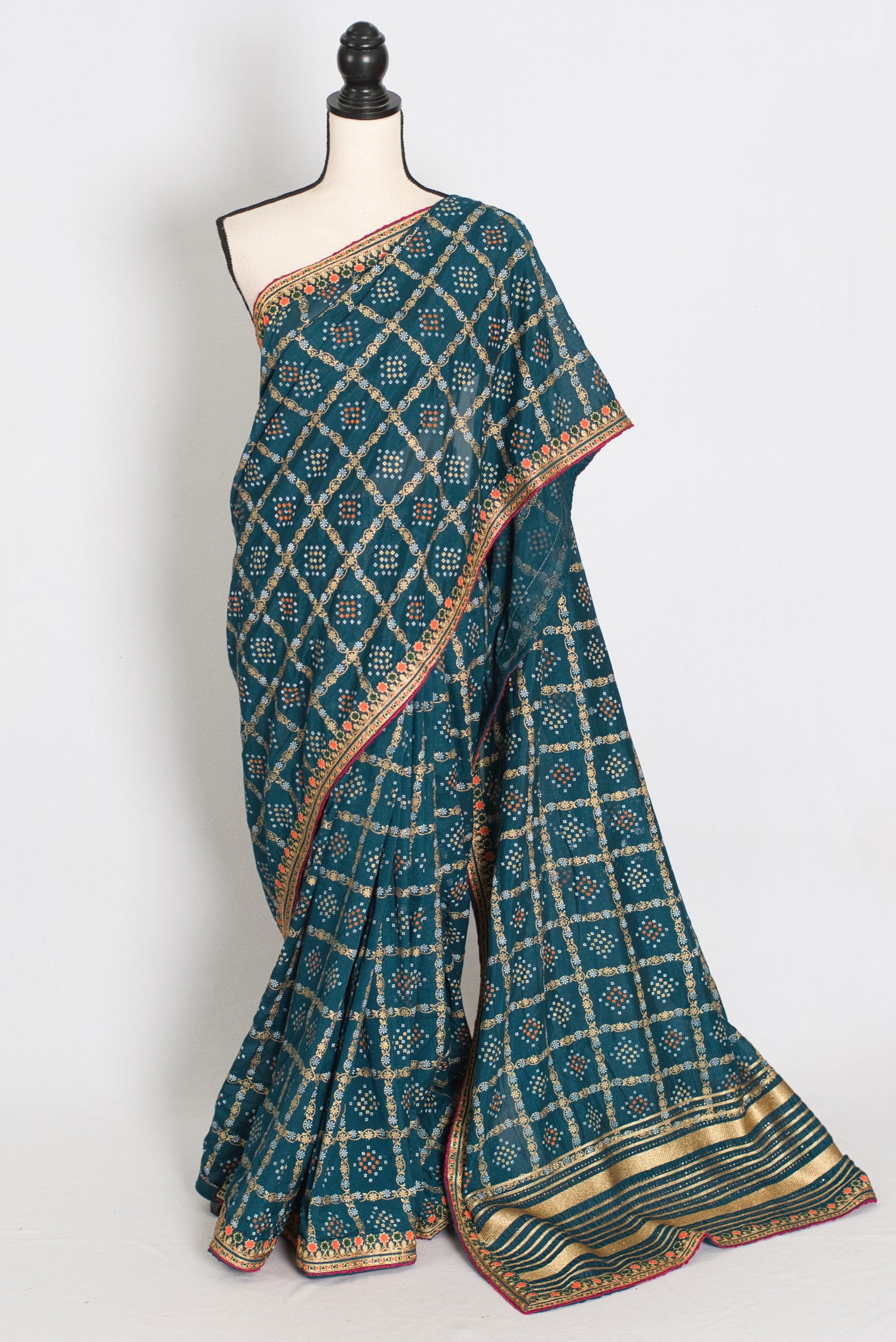 Gini | Greenish Blue Gharchola Saree| Budget-Friendly Lightweight Festive Wear image 0