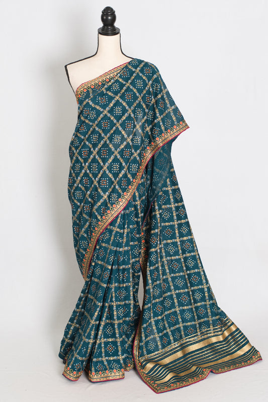 Gini | Greenish Blue Gharchola Saree| Budget-Friendly Lightweight Festive Wear image 0