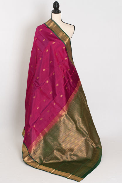 Kanta: Magenta & Bottle Green Kanjivaram Silk Saree | Silk Mark image 1