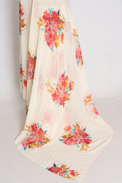 Liza : Cream and Red Floral Printed Chiffon Georgette Saree image 3