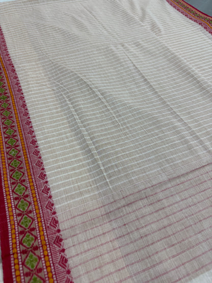 Jamini : Biscuit Brown and Red Soft Cotton Dhaniakhali Saree image 6