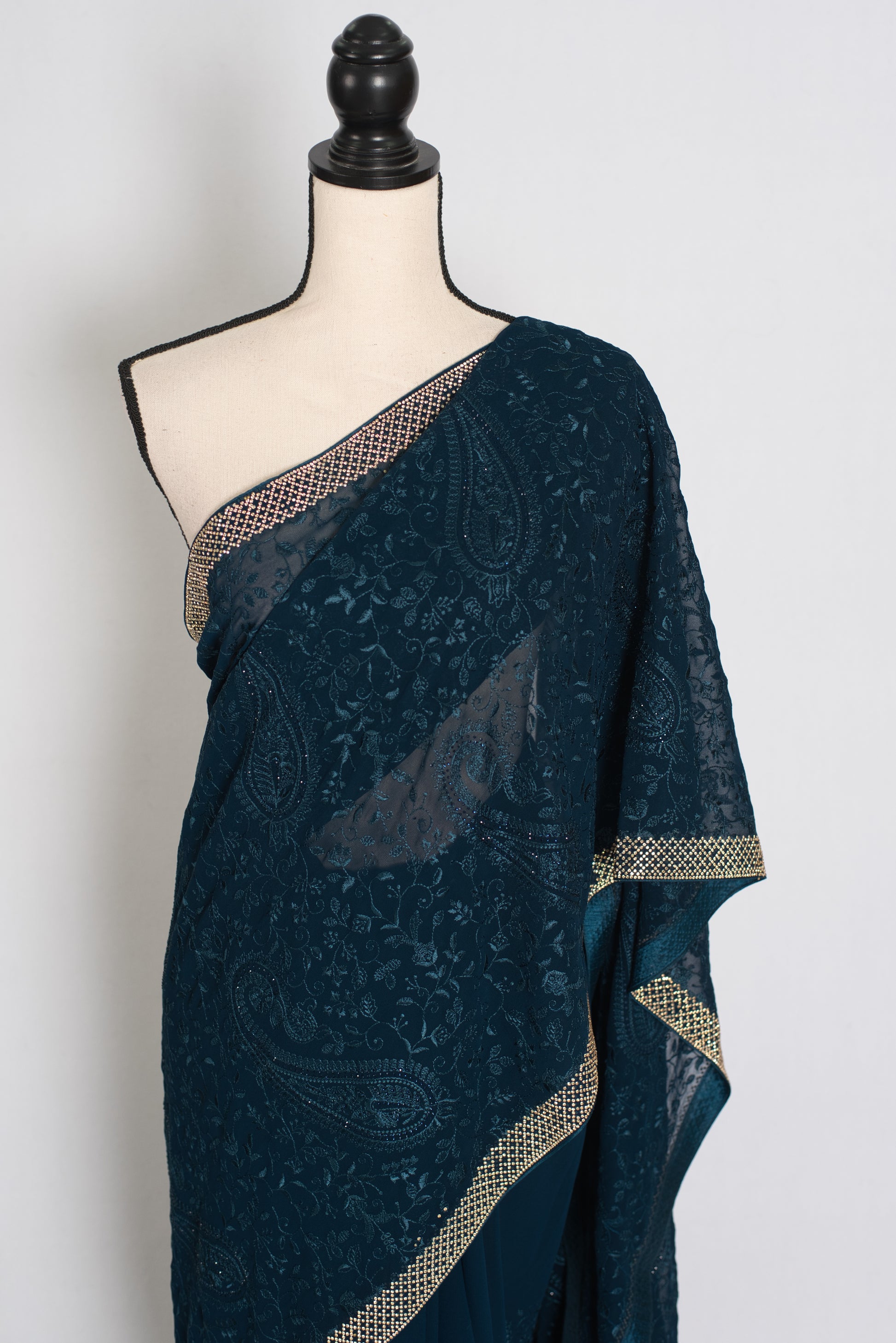 Sia | Cobalt Blue Georgette Kashmiri Embroidery Saree| Designer Cocktail Glamour image 6
