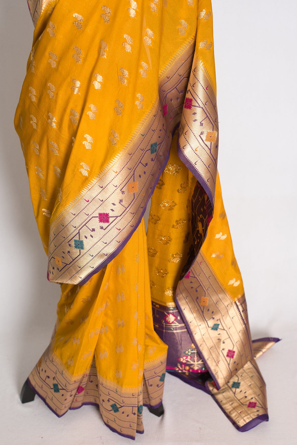 Diya: Yellow and Purple Paithani Semi Silk Saree image 5