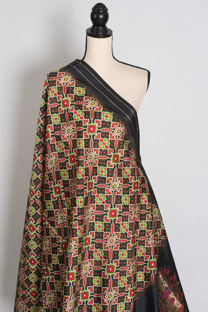 Kriti : Black and Gold Contemporary Ikkat Print Banarasi Katan Silk Saree image 4