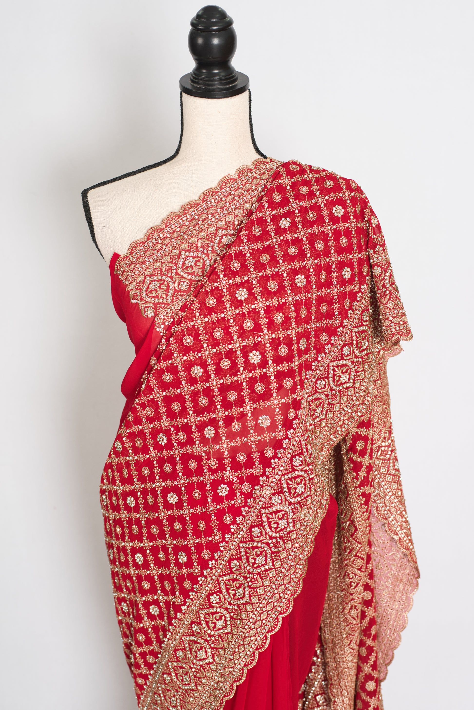 Eva | Red and Gold Georgette Bridal Saree | Royal Festive & Wedding Wear image 6