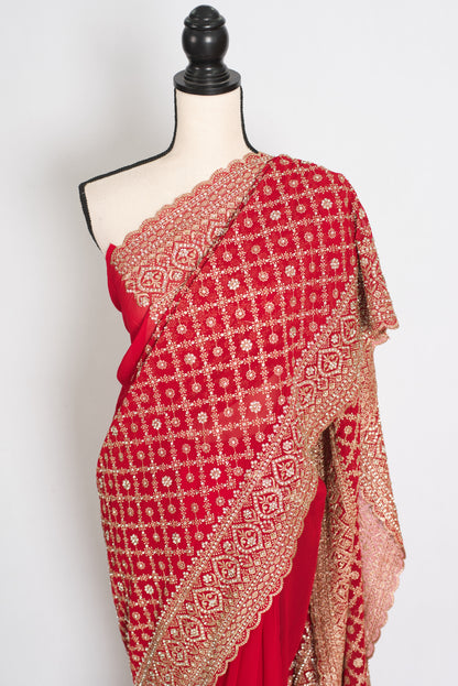 Eva | Red and Gold Georgette Bridal Saree | Royal Festive & Wedding Wear image 6