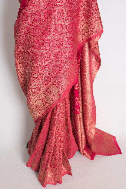Ria: Rani Pink Semi Georgette Banarasi Saree with Half Skirt Brocade Border image 6