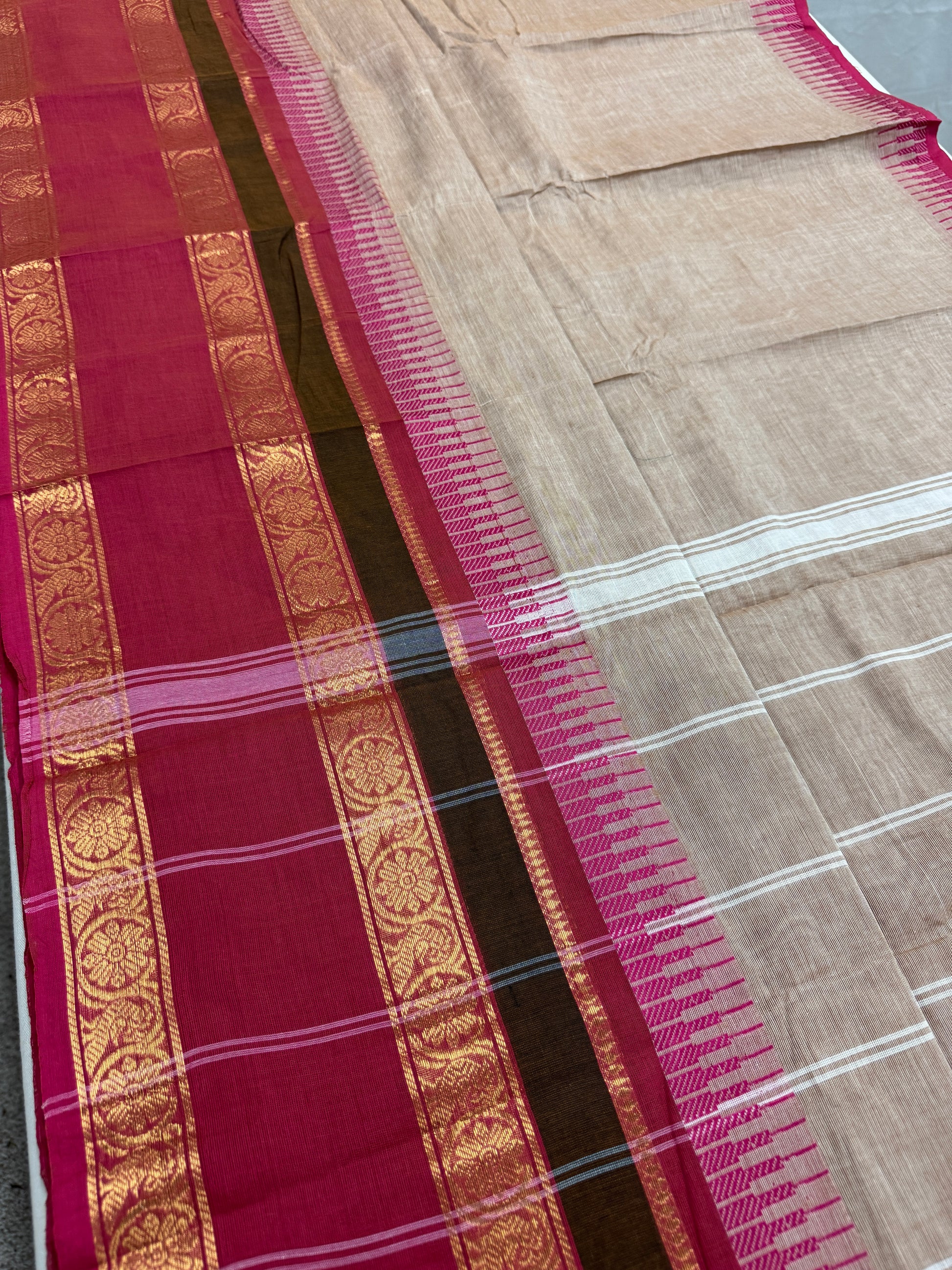 Avvai : Light Brown Kanchi Cotton Saree - Handwoven South Indian Elegance image 2