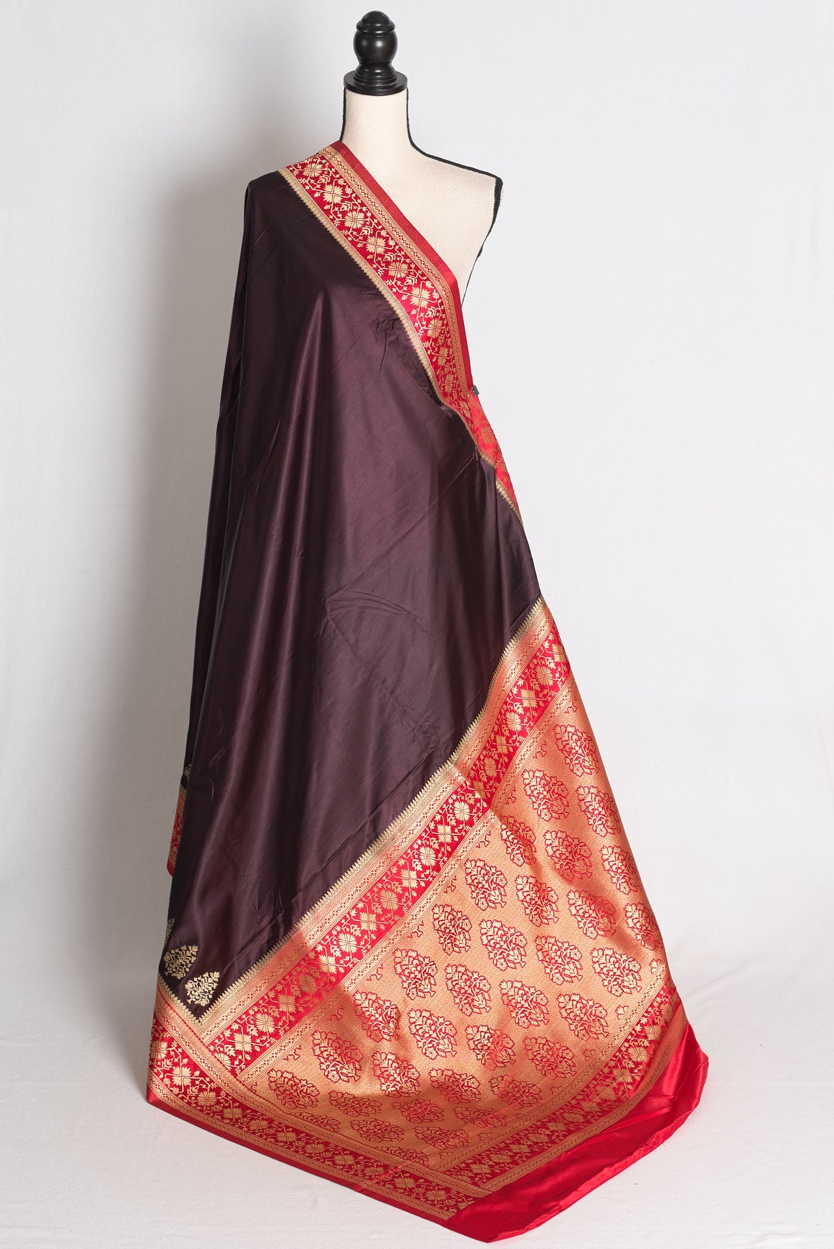 Neha: Coffee Brown and Red Semi Mashru Valkalam Banarasi Saree image 1