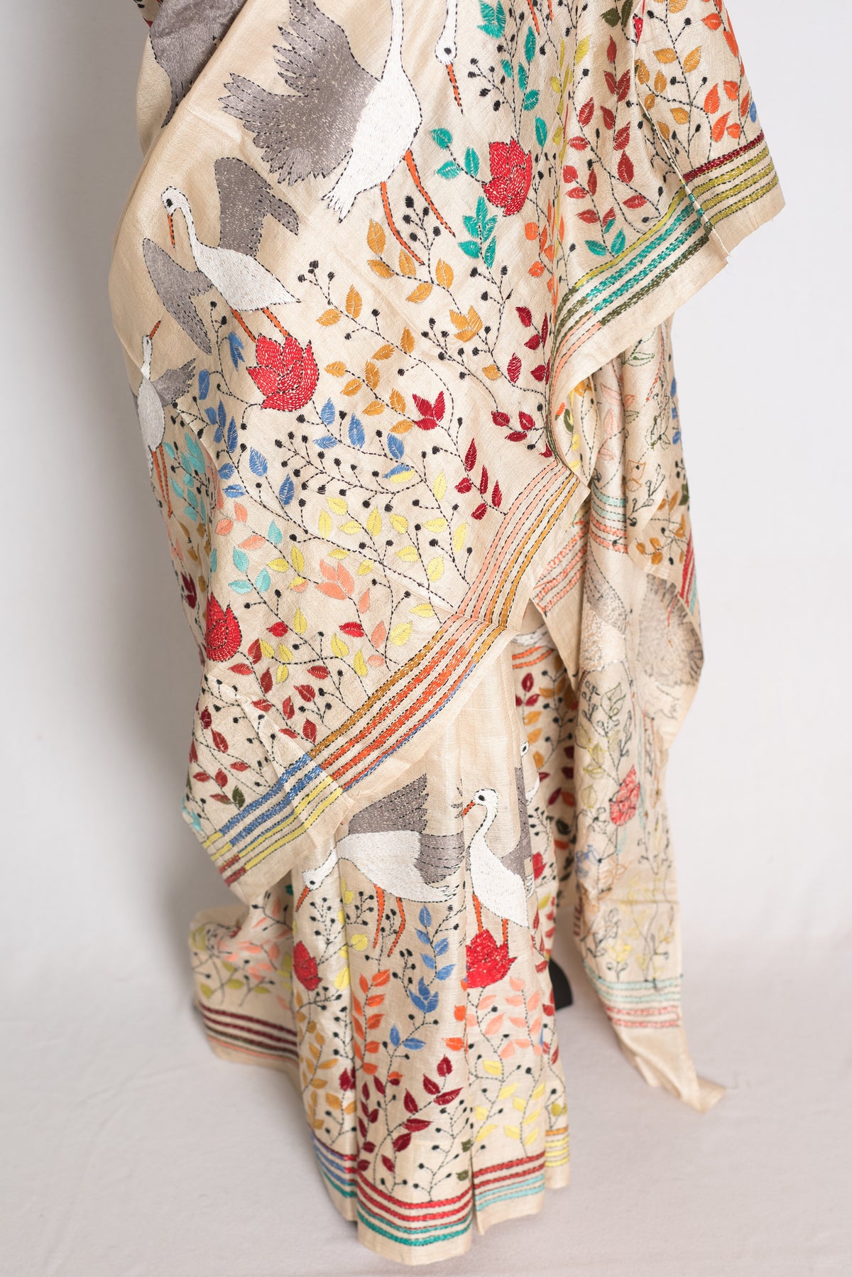 Kala: Kantha Stitch Hand Embroidery Gachi Tussar Saree with Stitched Blouse image 7