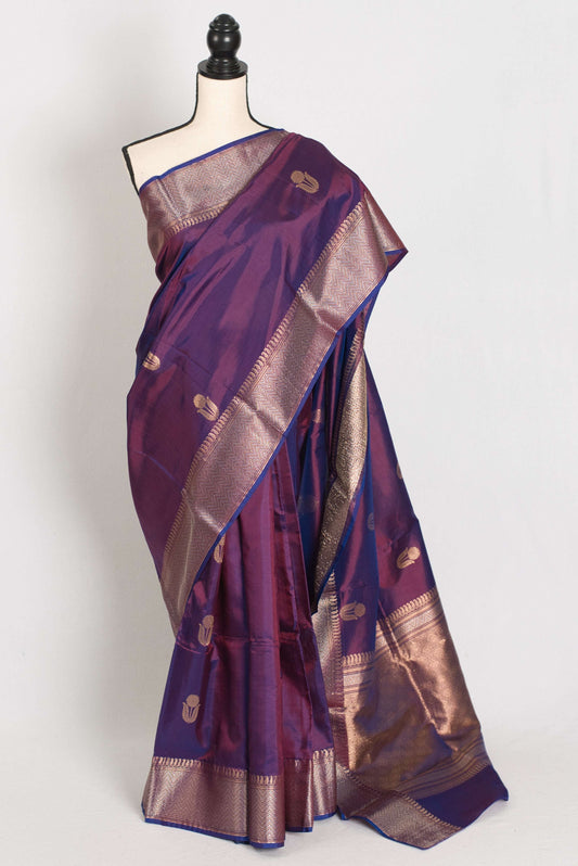 Zaina : Silk Mark Certified Purple Banarasi Silk Saree with Resham Thread Work image 0