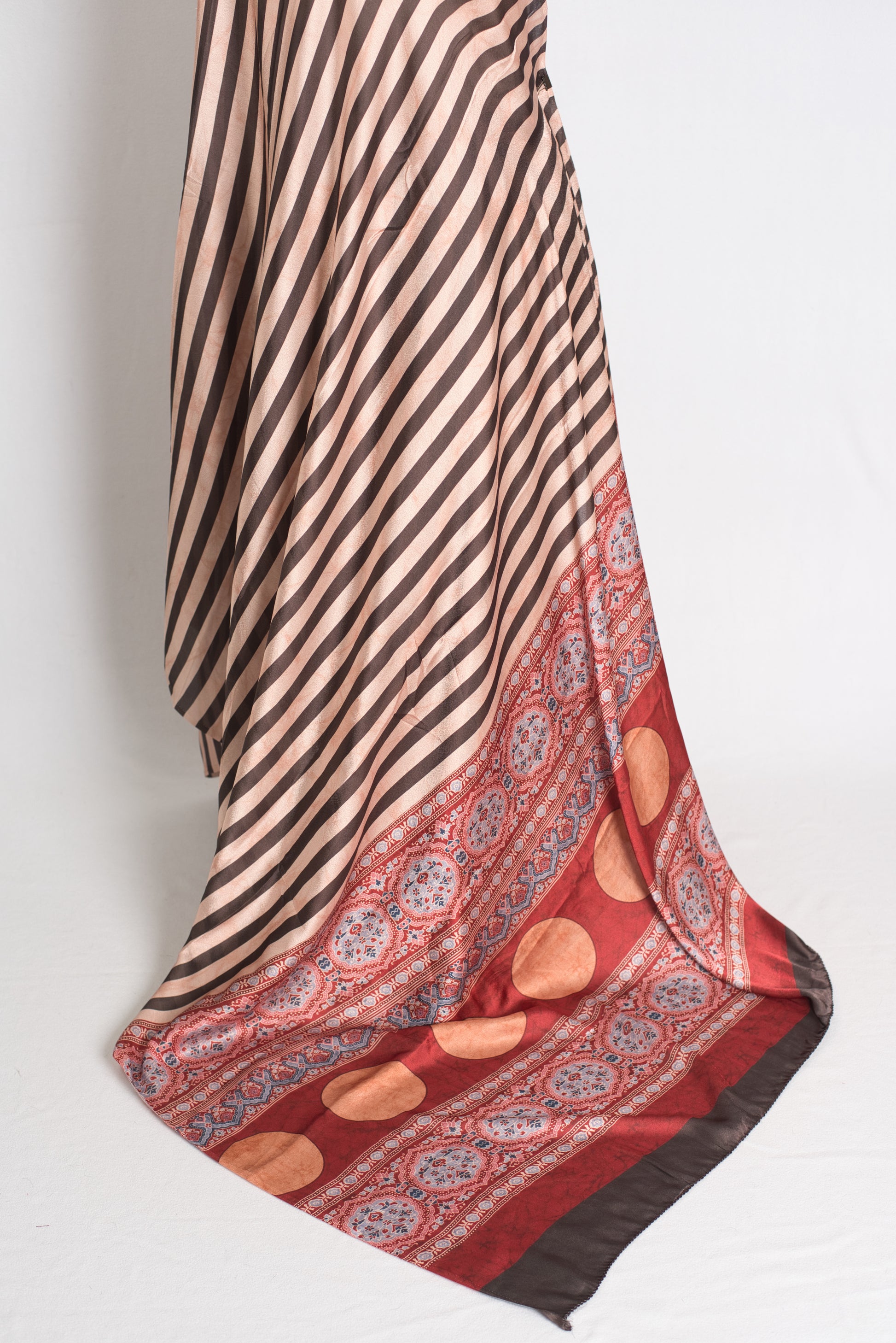 Vaidehi - Modal Silk Party wear Saree with Vertical Stripes and Ajrakh Pallu image 3
