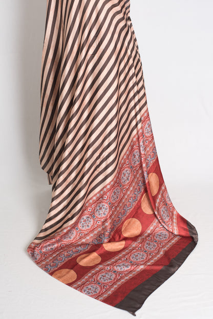 Vaidehi - Modal Silk Party wear Saree with Vertical Stripes and Ajrakh Pallu image 3
