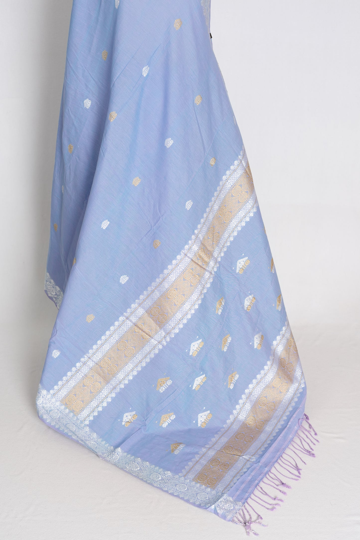 Asha : Dusky Lilac & Silver Pure Cotton Assamese Saree | Authentic Handloom image 3