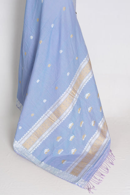 Asha : Dusky Lilac & Silver Pure Cotton Assamese Saree | Authentic Handloom image 3