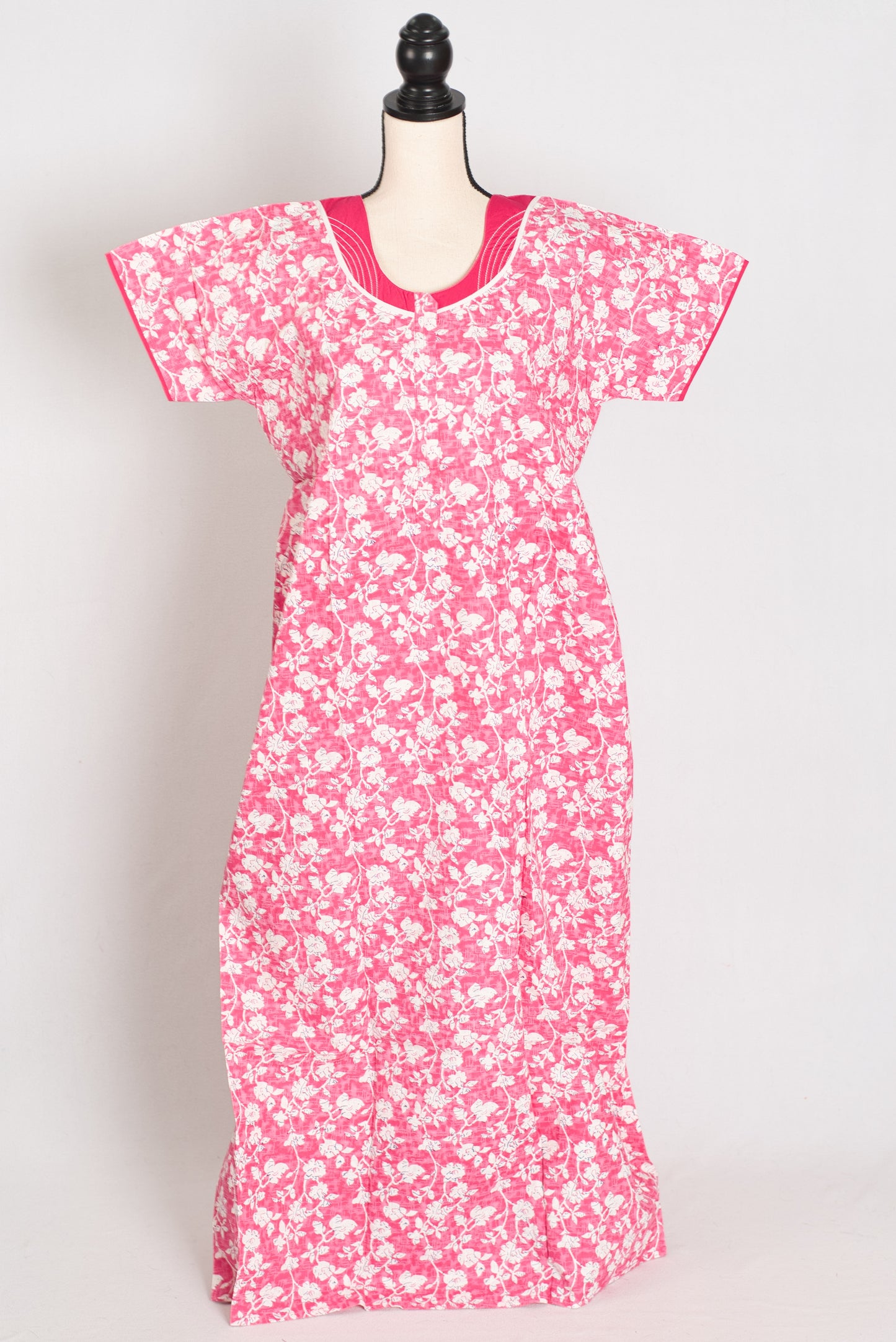 Floral Printed Pink Women Indian Cotton Nighty in Regular Size image 1