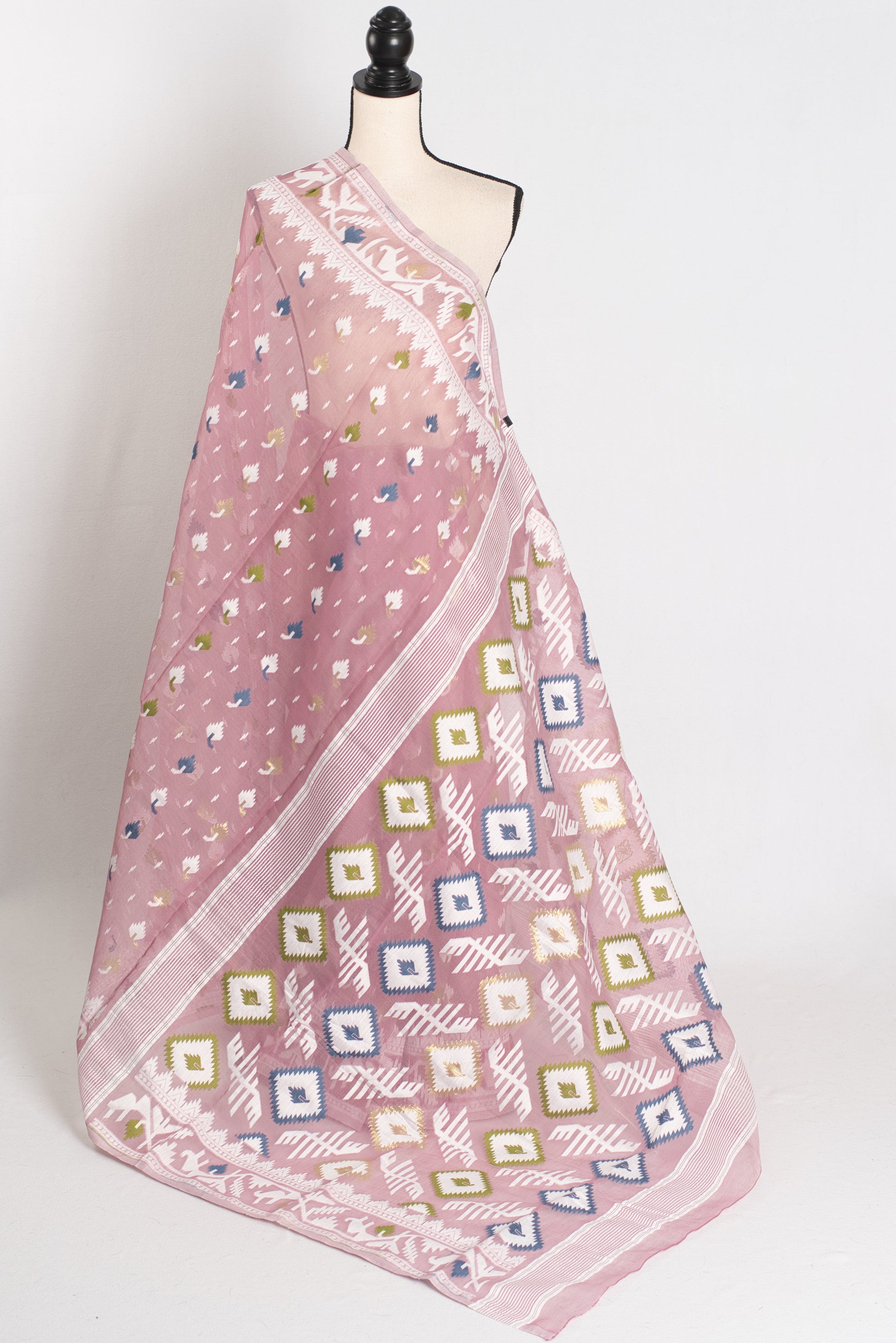 Maya : Purple and White Blended Soft Cotton Jamdani Bengali Saree image 1