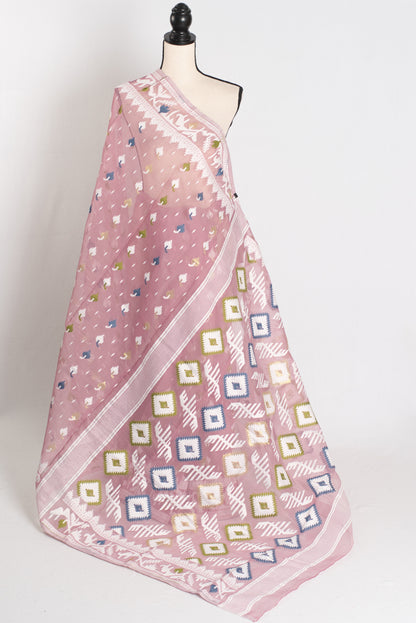 Maya : Purple and White Blended Soft Cotton Jamdani Bengali Saree image 1