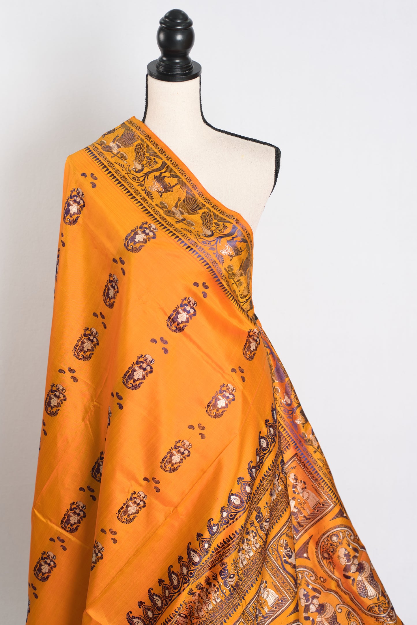 Bidisha : Traditional Baluchari Silk Saree from Bengal in Orange image 4