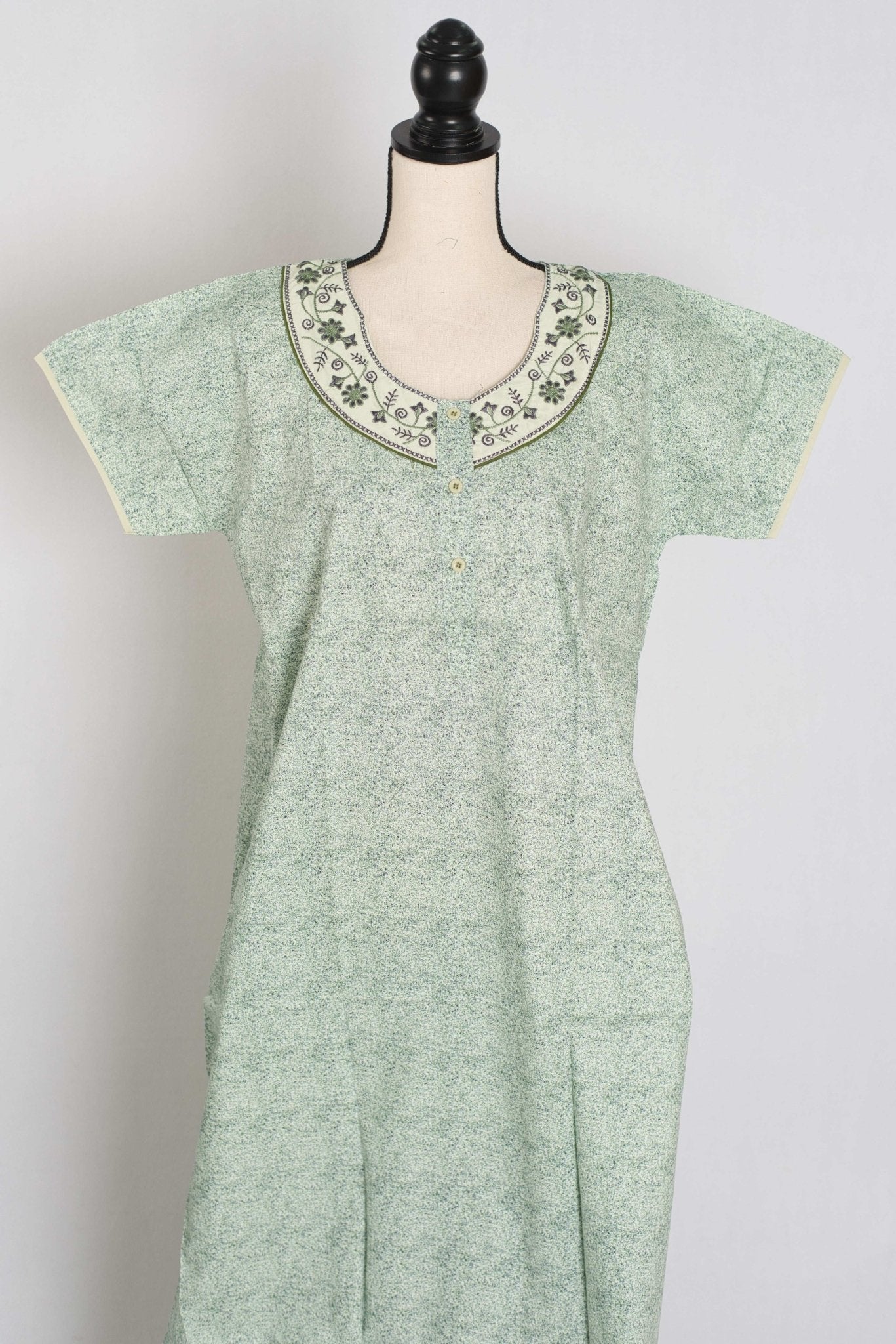 Embroidery Printed Green Women Indian Cotton Nighty in Regular Size