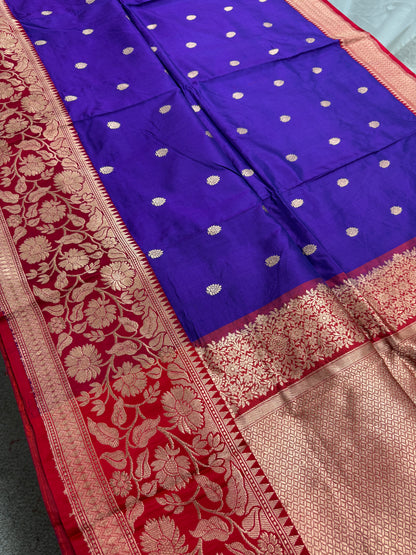 Madhavi : Silk Mark Certified Purple and Red Traditional Silk Banarasi Saree image 3