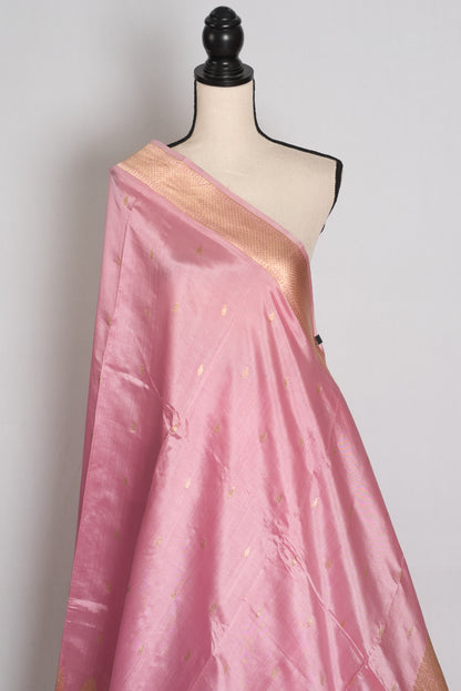 Neha : Onion Pink and Gold Satin Katan Pure Silk Banarasi Saree | Silk Mark image 4