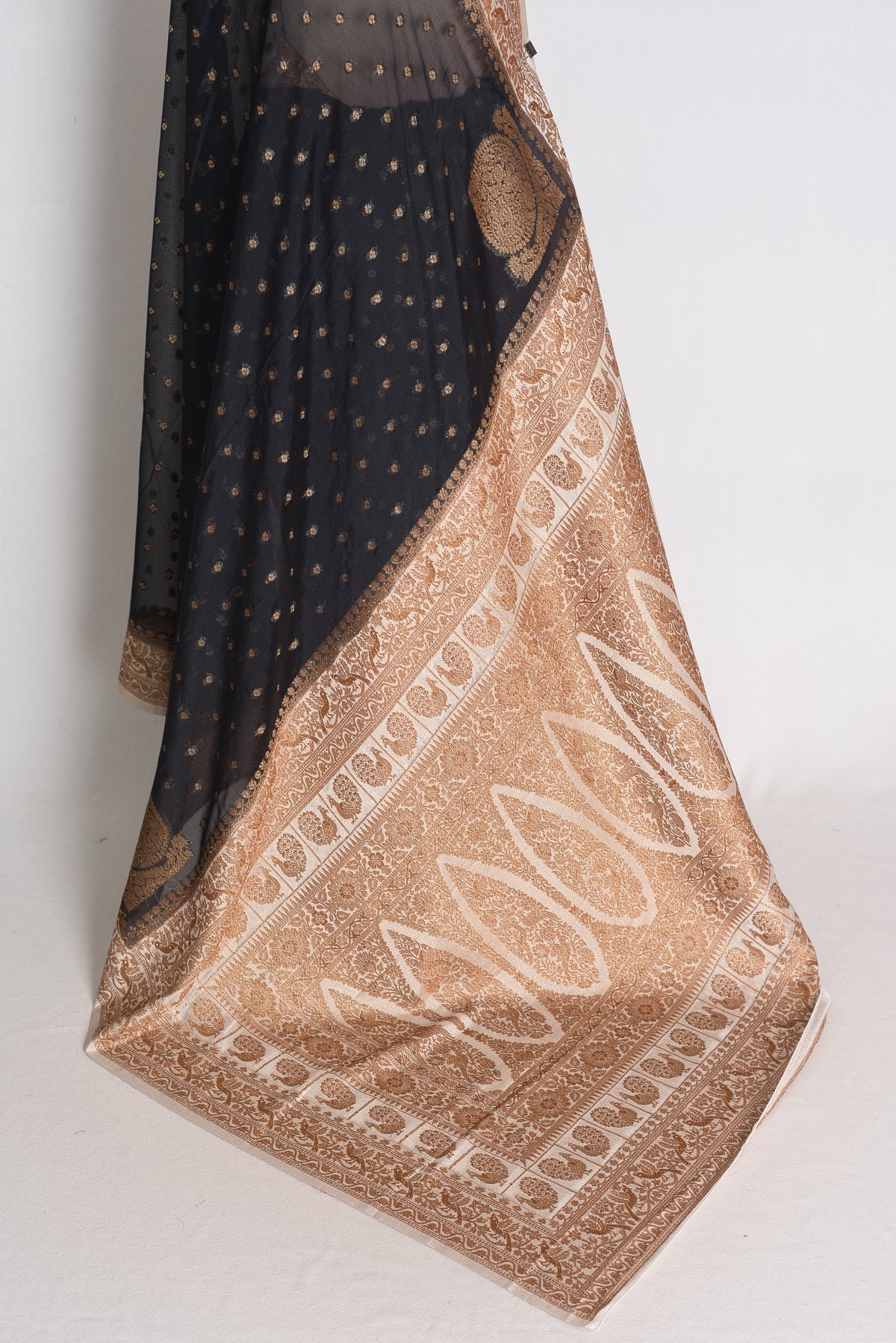 Diya: Black and White Semi Georgette Banarasi Saree image 3