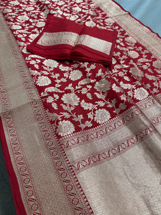 Kumuduni :Silk Mark Certified Red and Gold Bridal Jaal Banarasi Silk Saree image 2